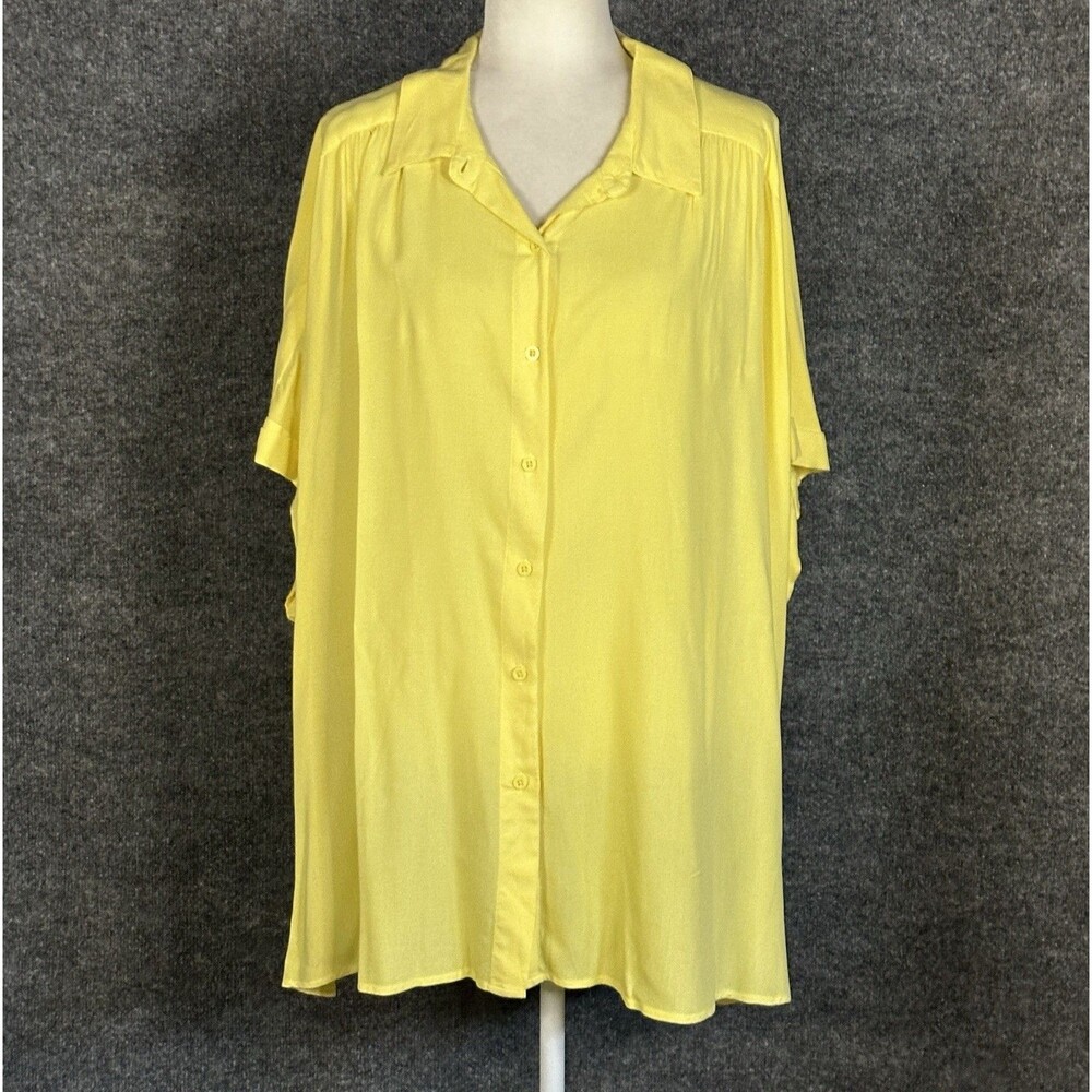 NWT - Lane Bryant Fits That Flatter Yellow Button Up Cuff Top Size 26 CG6227